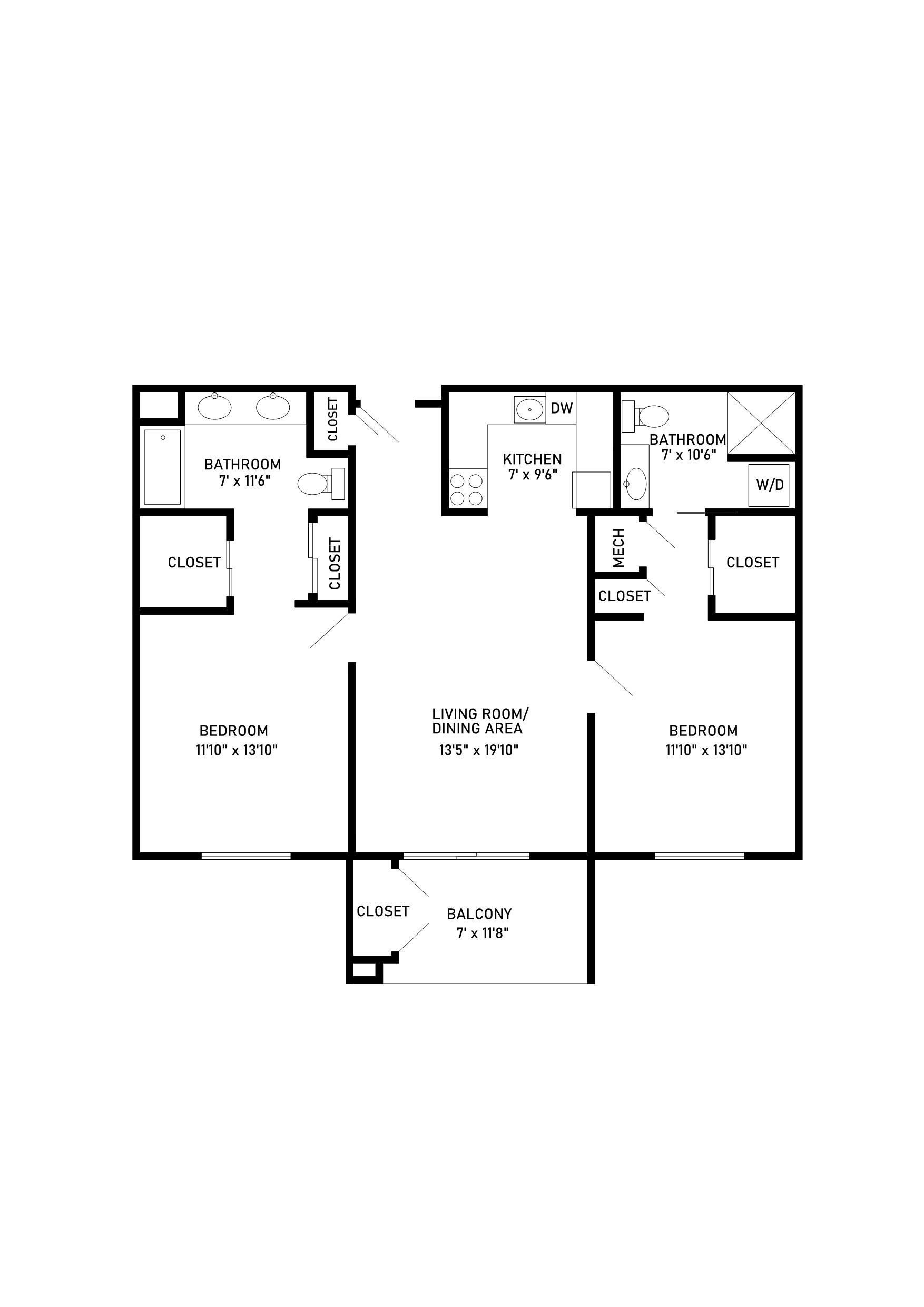two bed two bath 1039 sqft