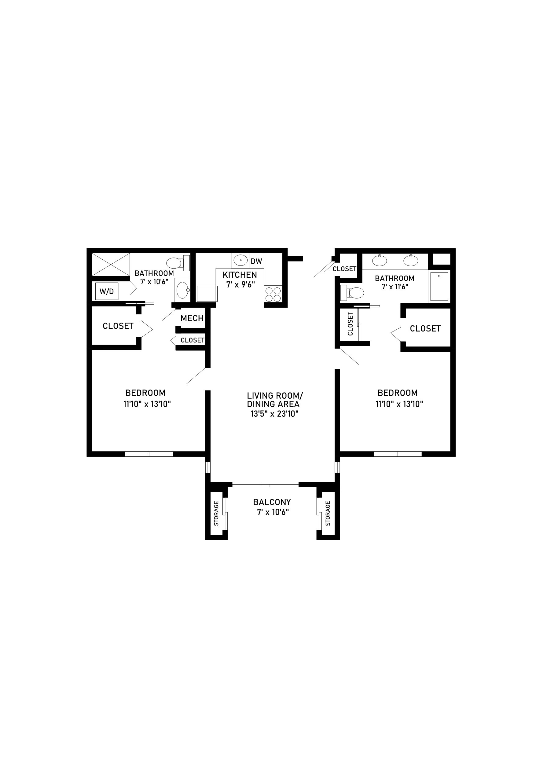 two bed two bath 1064 sqft