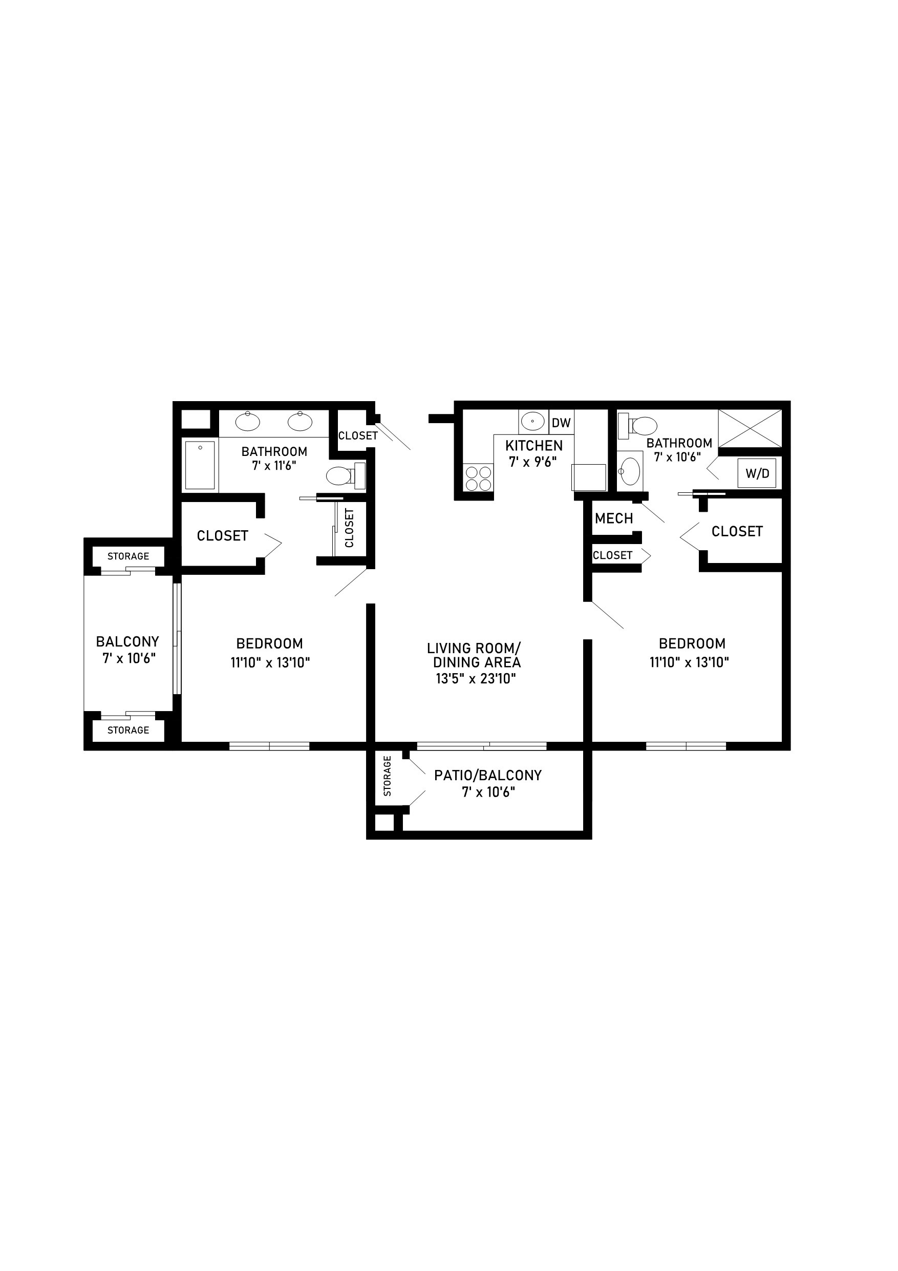 two bed two bath 1064 sqft