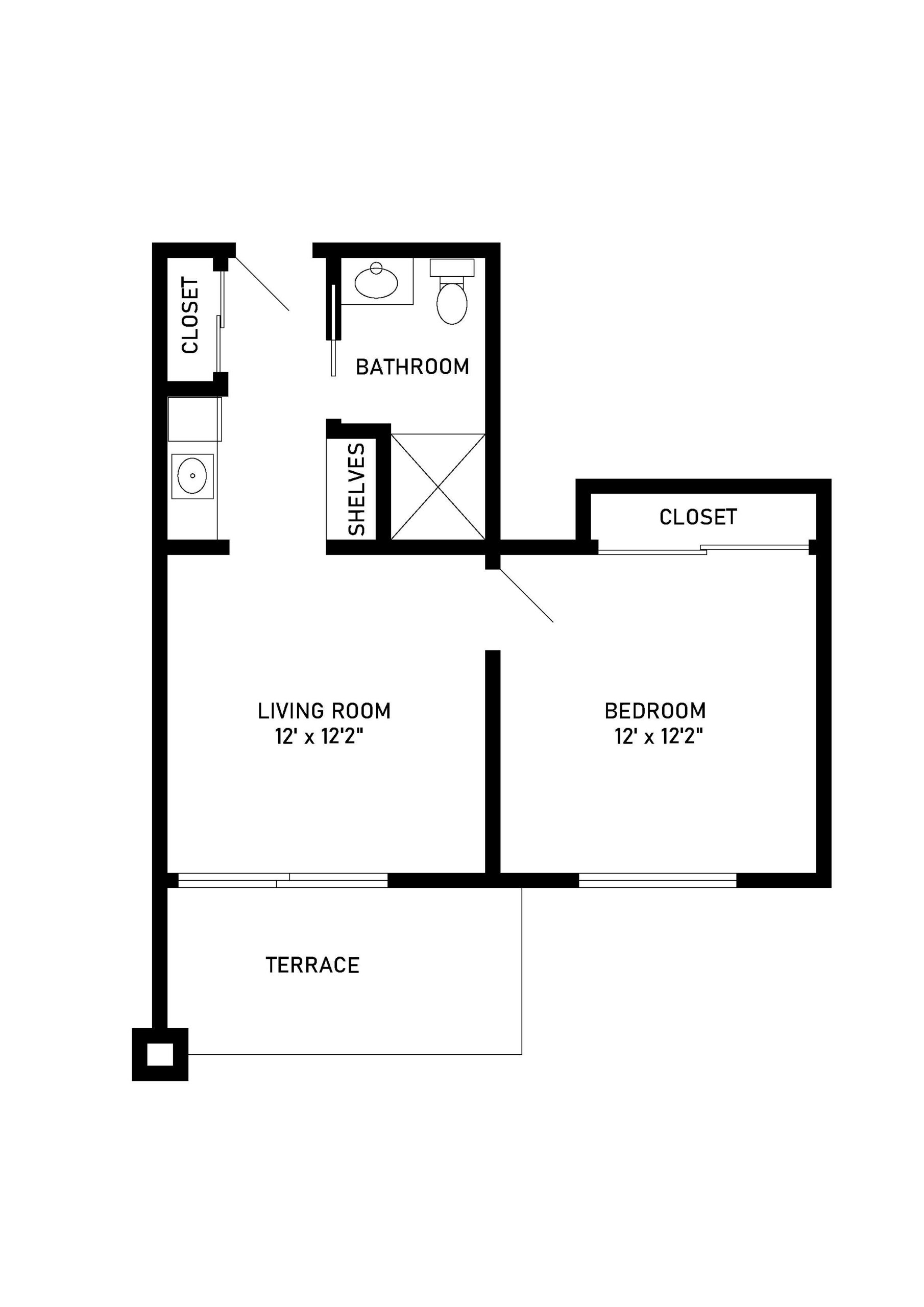 assisted living floor plan 1 bedroom 1 bathroom 492 square feet