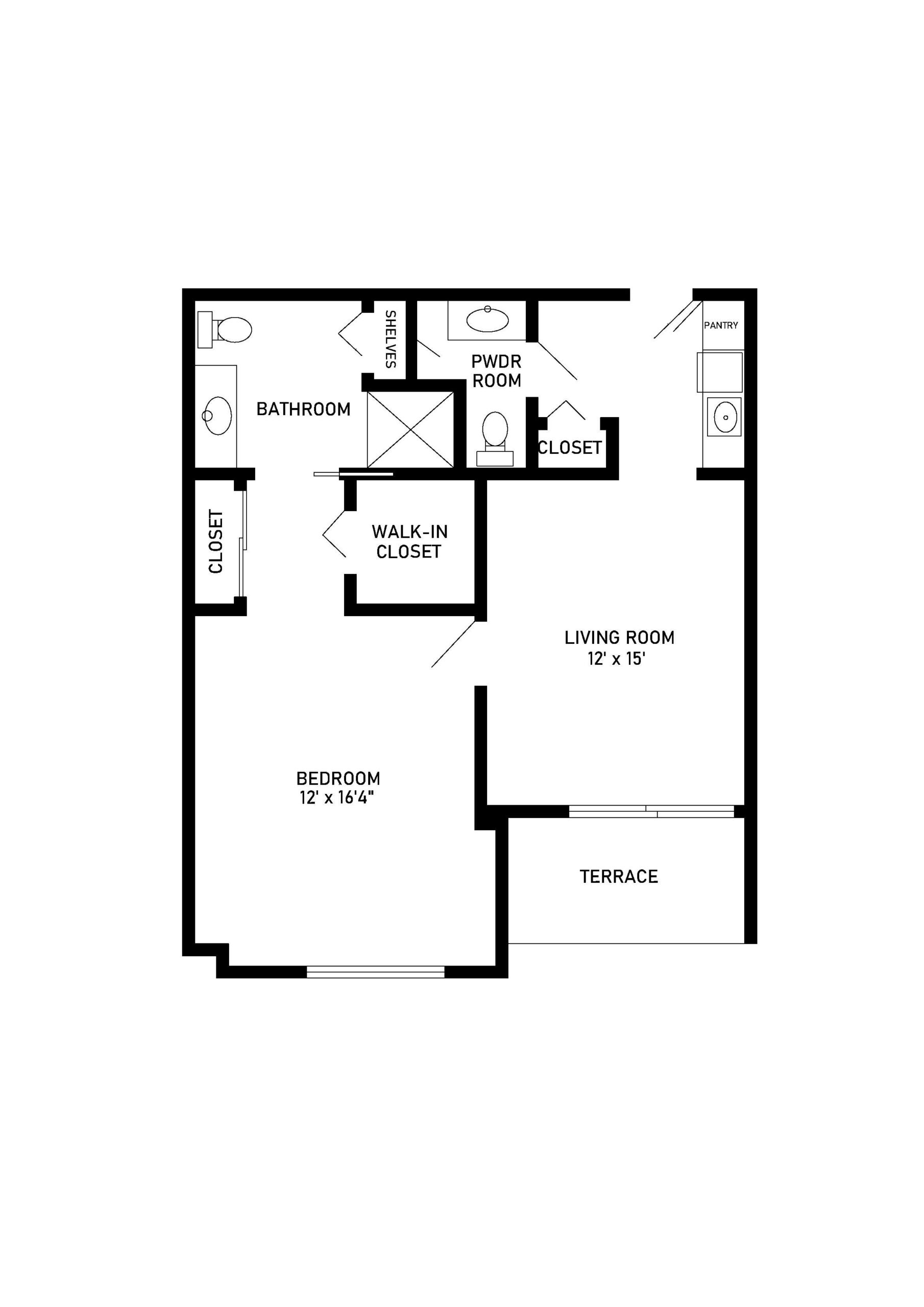 assisted living floor plan 1 bedroom 1.5 bathroom 710 square feet